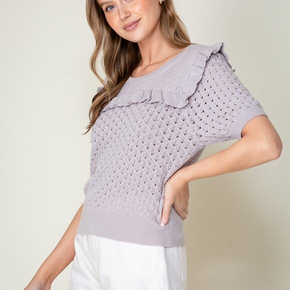 LUMIERE RUFFLE KNIT SWEATER TOP - Picture 3 of 5